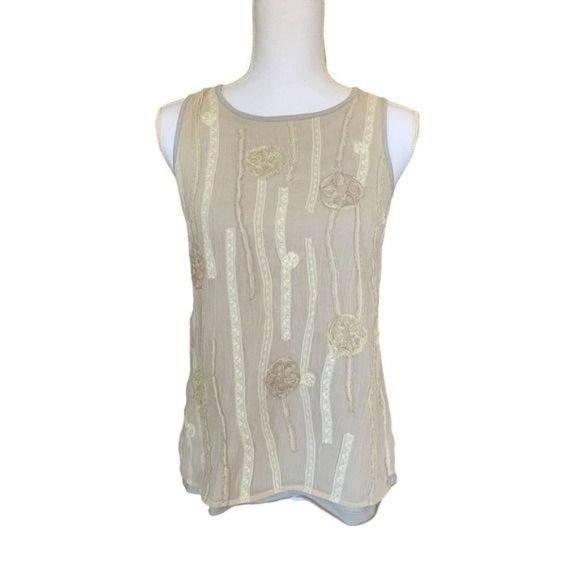 Anthropologie Tops - Anthropologie Eloise Rosita Gray Beige Lace Top Blouse Size XS Sheer Overlay